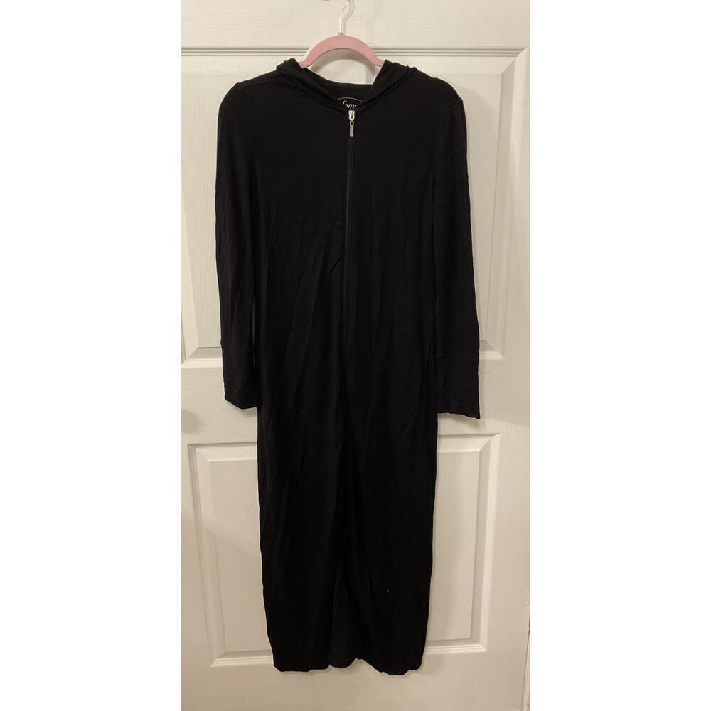 Soma Modal Zip Up Long Maxi Hooded Robe in Black, XS